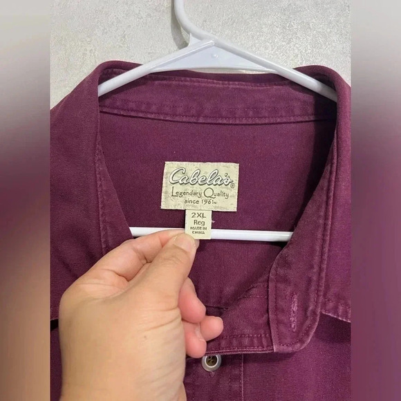 CABELA’S Men’s Button Up Shirt Long Sleeve Red Maroon Casual 100% Cotton 2XL - Picture 4 of 7